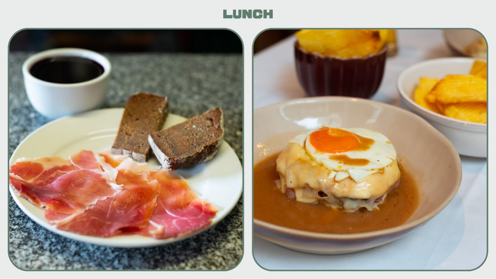 S: fette di prosciutto e broa de Avintes al Louro. D: Il piatto simbolo del Portogallo presso A Regaleria © Austin Bush