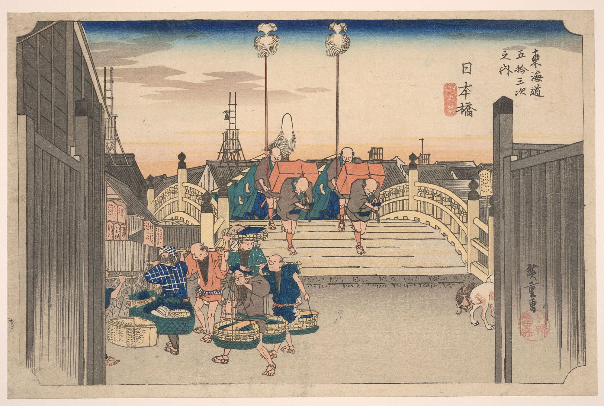 Nihonbashi - Scena mattutina, da Le 53 stazioni del Tōkaidō, 1833-35 ca. di Utagawa Hiroshige © The Trustees of the British Museum