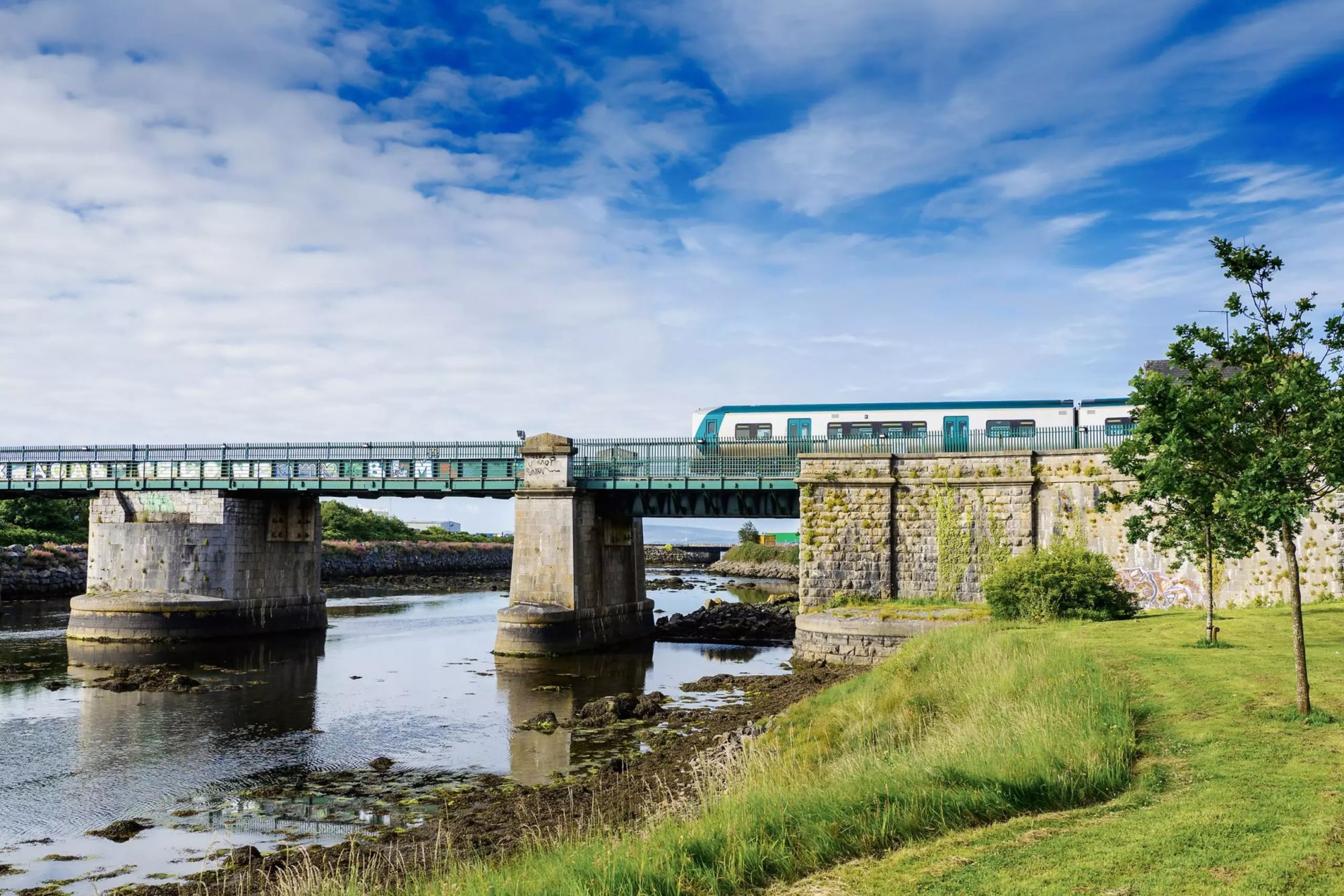 Un treno irlandese attraversa un ponte sul Lough Atalia. Mark Gusev/Shutterstock