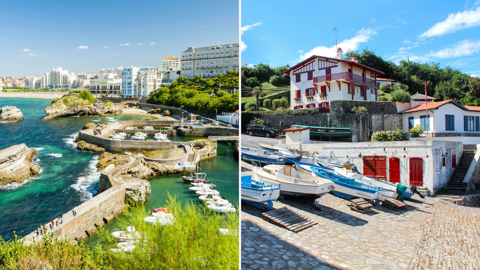 Guéthary (a destra), è più raccolta e tranquilla di Biarritz. © Justin Foulkes / Lonely Planet; MisterStock / Shutterstock