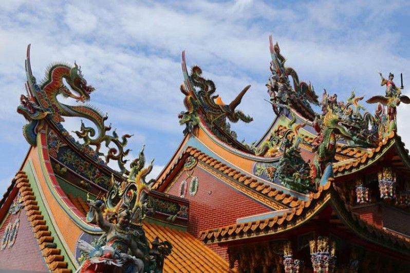 Il tetto del Fushan Temple a Jiufen, uno dei templi colorati di Taiwan. Foto di Gillian Tso/Moment Apri/Getty Images
