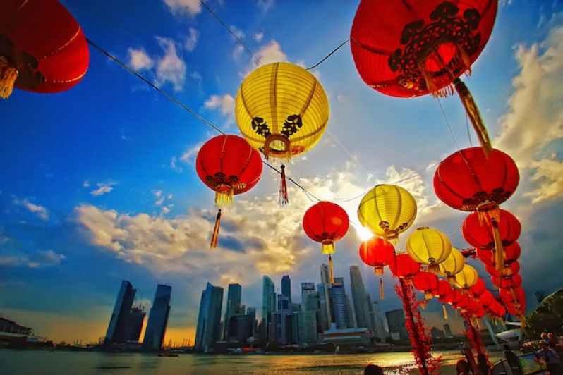 Lanterne cinesi per il capodanno sul Marina Bay. Foto di Wsboon images/Getty Images
