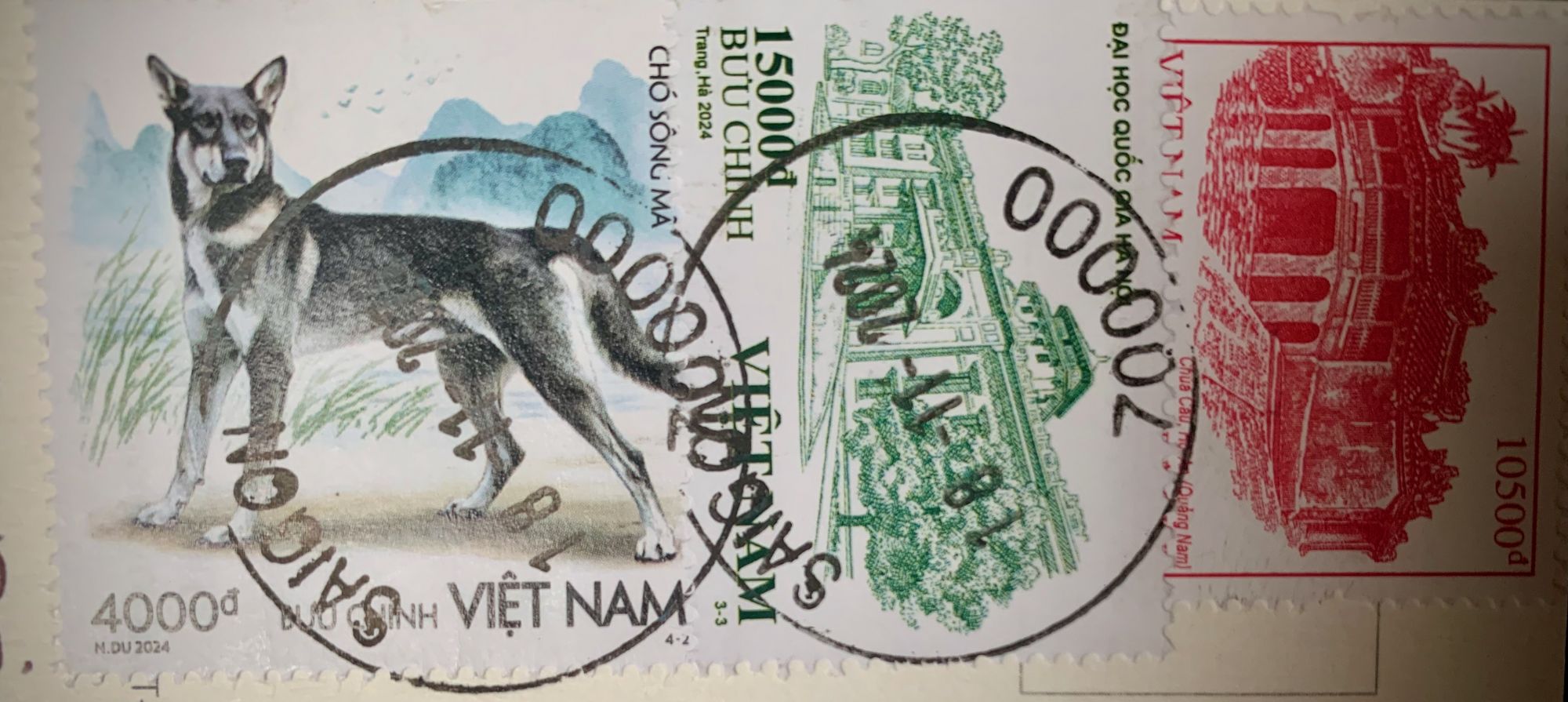 Primo piano dei francobolli usati per spedire una cartolina da Saigon all'Italia ©Lisa Zillio