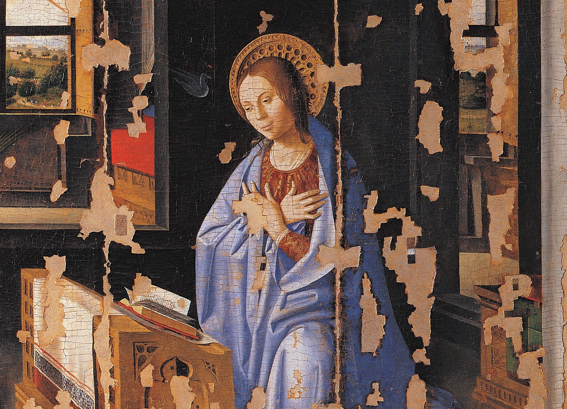 Un dettaglio dell'Annunciazione di Antonello da Messina. Credits WikiCommons