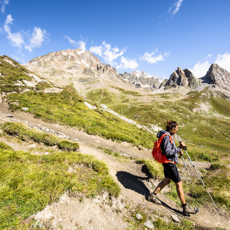 Escursionista in Val Veny al Col de la Seigne