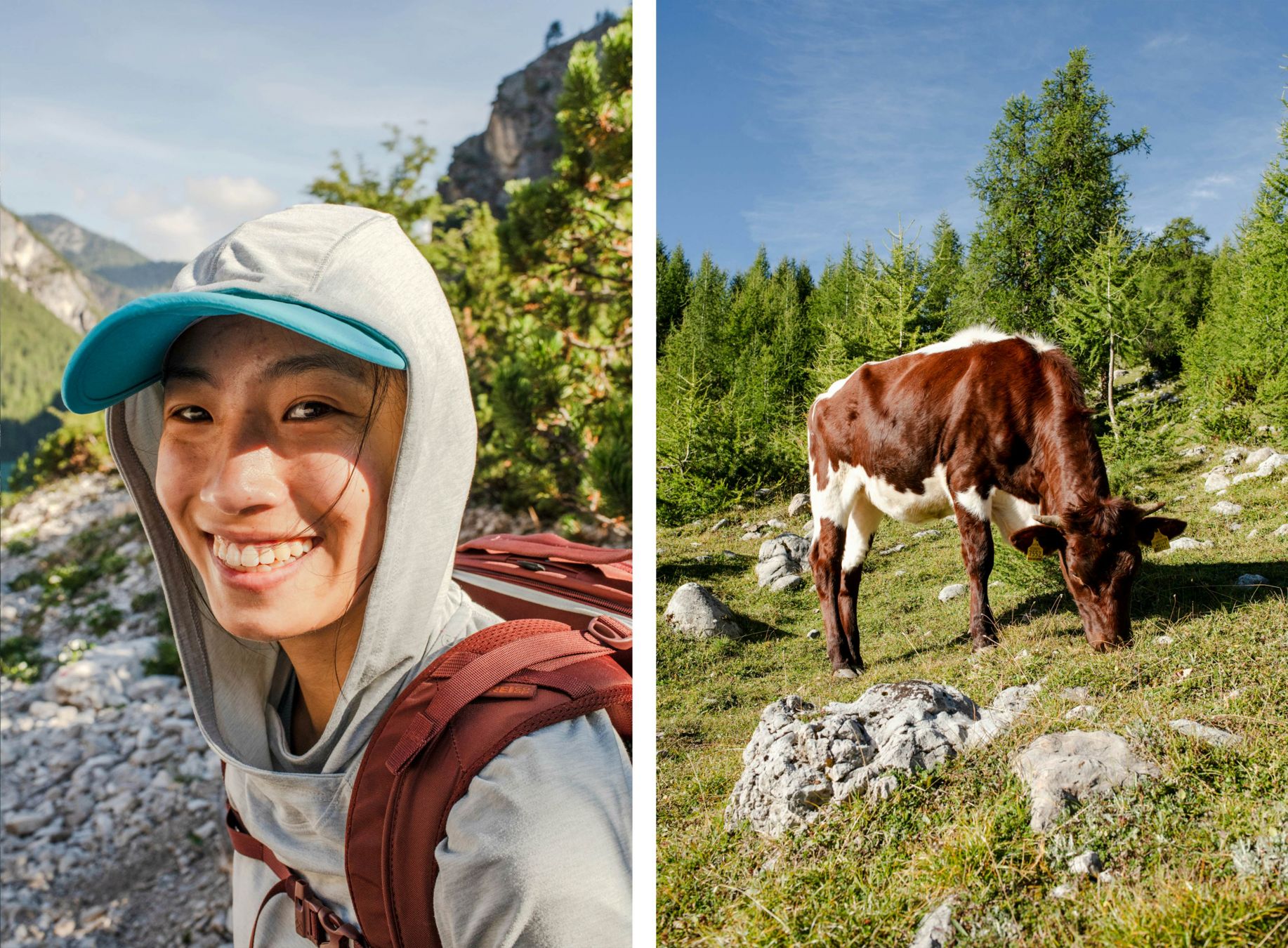 L’amica dell’autrice e una mucca incontrata lungo il percorso. © Adri Tan