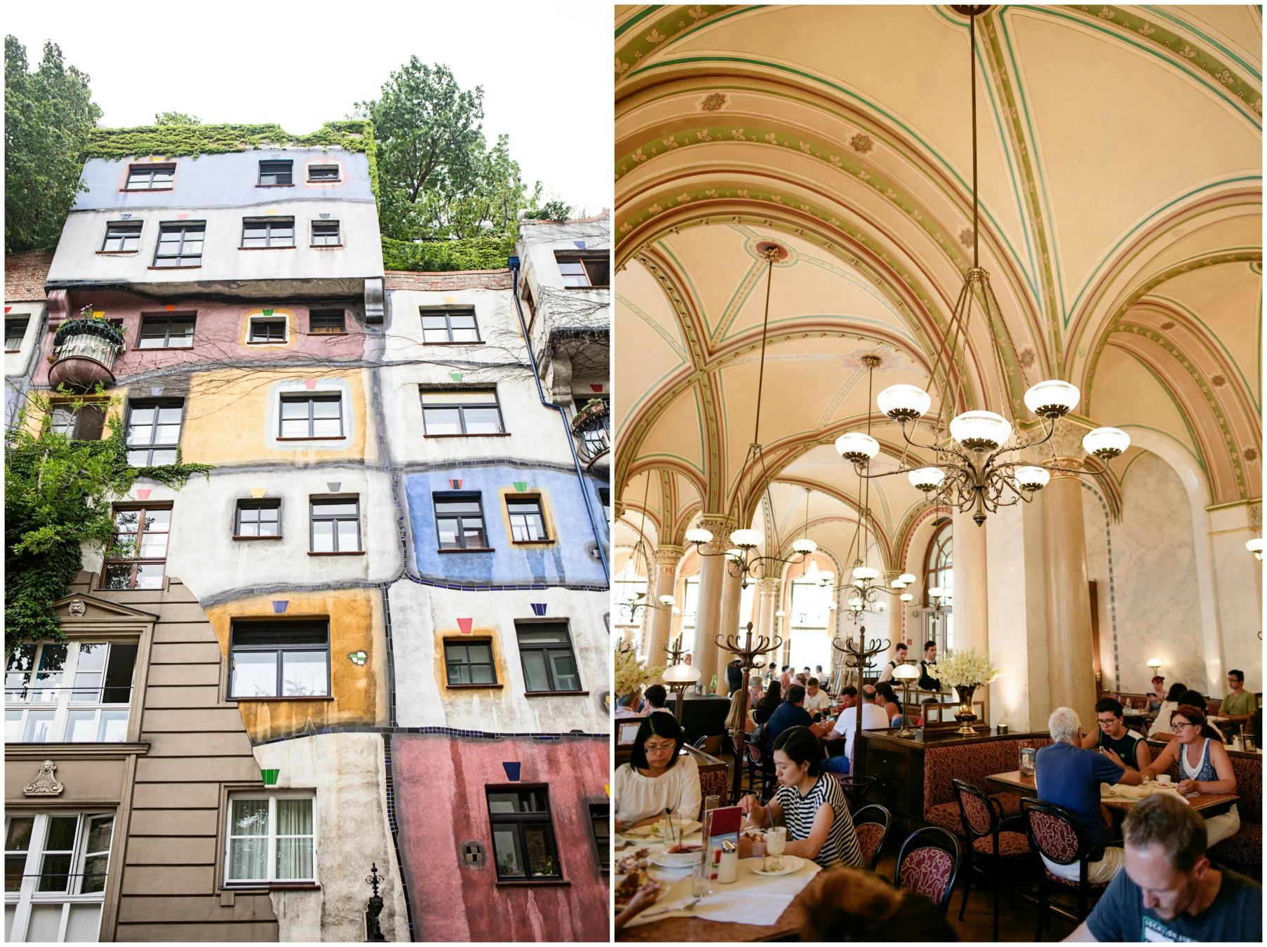 La stravagante facciata della Hundertwasserhaus e il Café Central. © Helen Cathcar/Lonely Planet e Sonja Priller/Lonely Planet