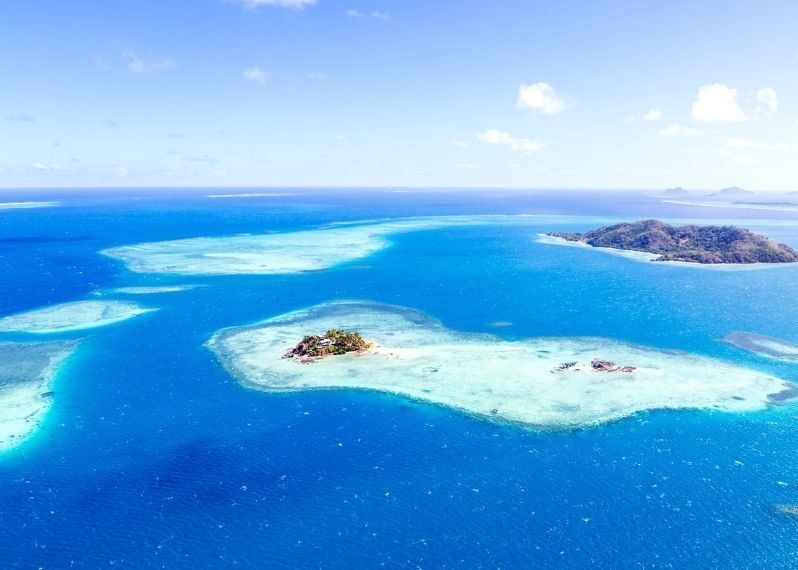 Veduta aerea delle isole Malolo islands, del Malolo reef e delle isole Mamanucas, Fiji.
©Matteo Colombo/Getty Images